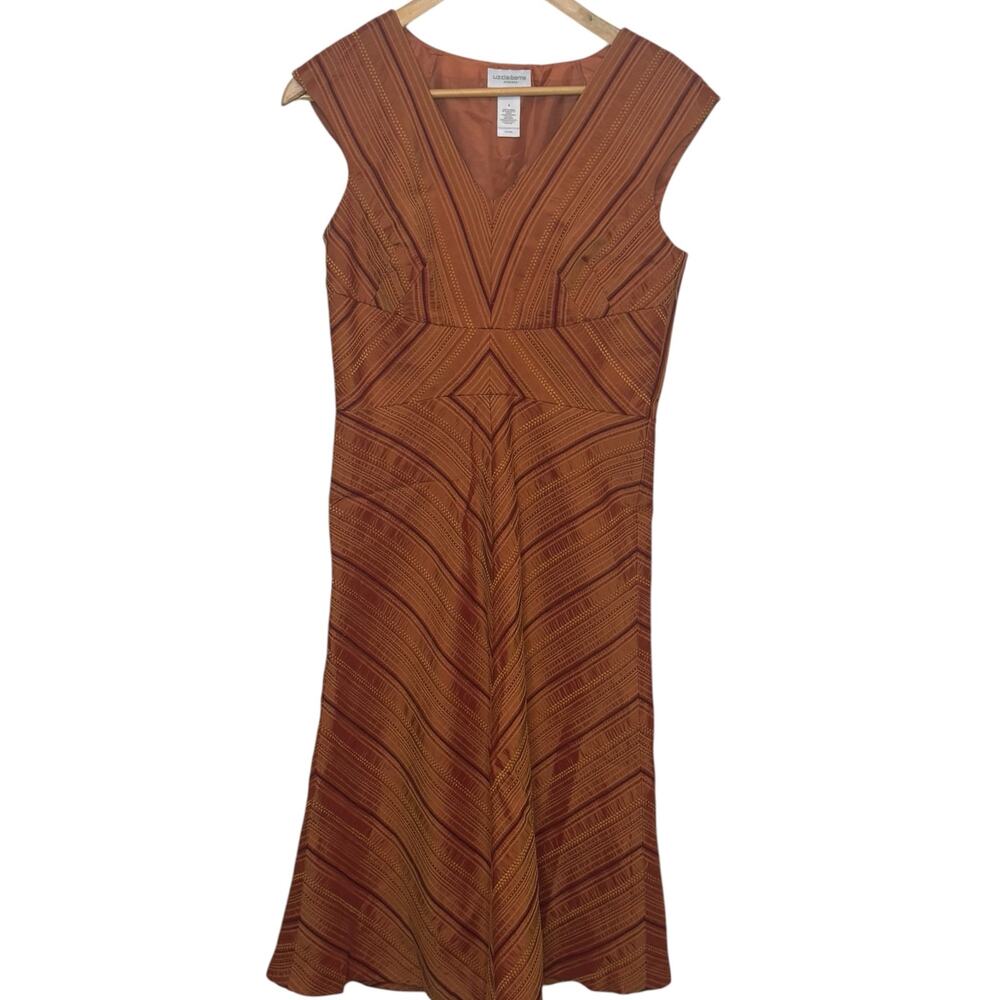 Liz Claiborne Sleeveless Midi Length Earth Tones Chevron Stripe Dress Size 4